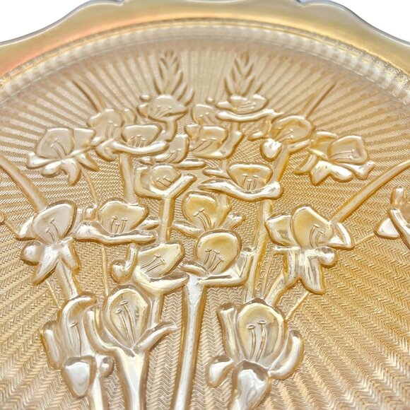 Iridescent Iris & Herringbone Marigold Plate 12 in Vintage Carnival Glass - Picture 2 of 4